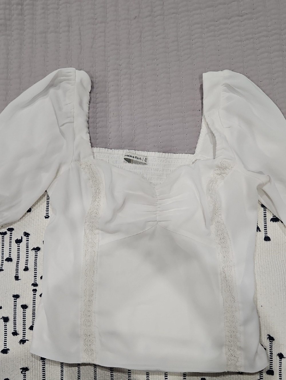 Abercrombie & Fitch White Lace-Trim Square Neck Blouse